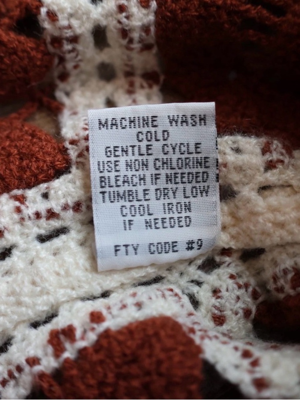 Cropped Crochet Floral Granny Square Sweater Top Hippie Boho Rust Ivory Size S - Picture 9 of 13